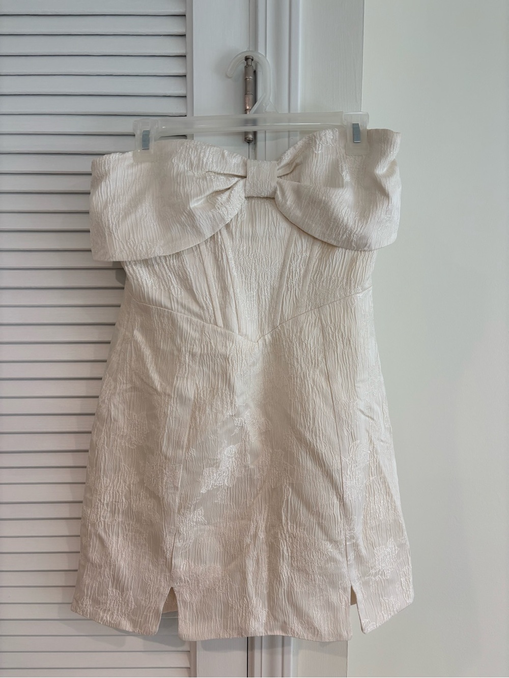Birdy Grey Strapless Mini Dress in Ivory Bow Front